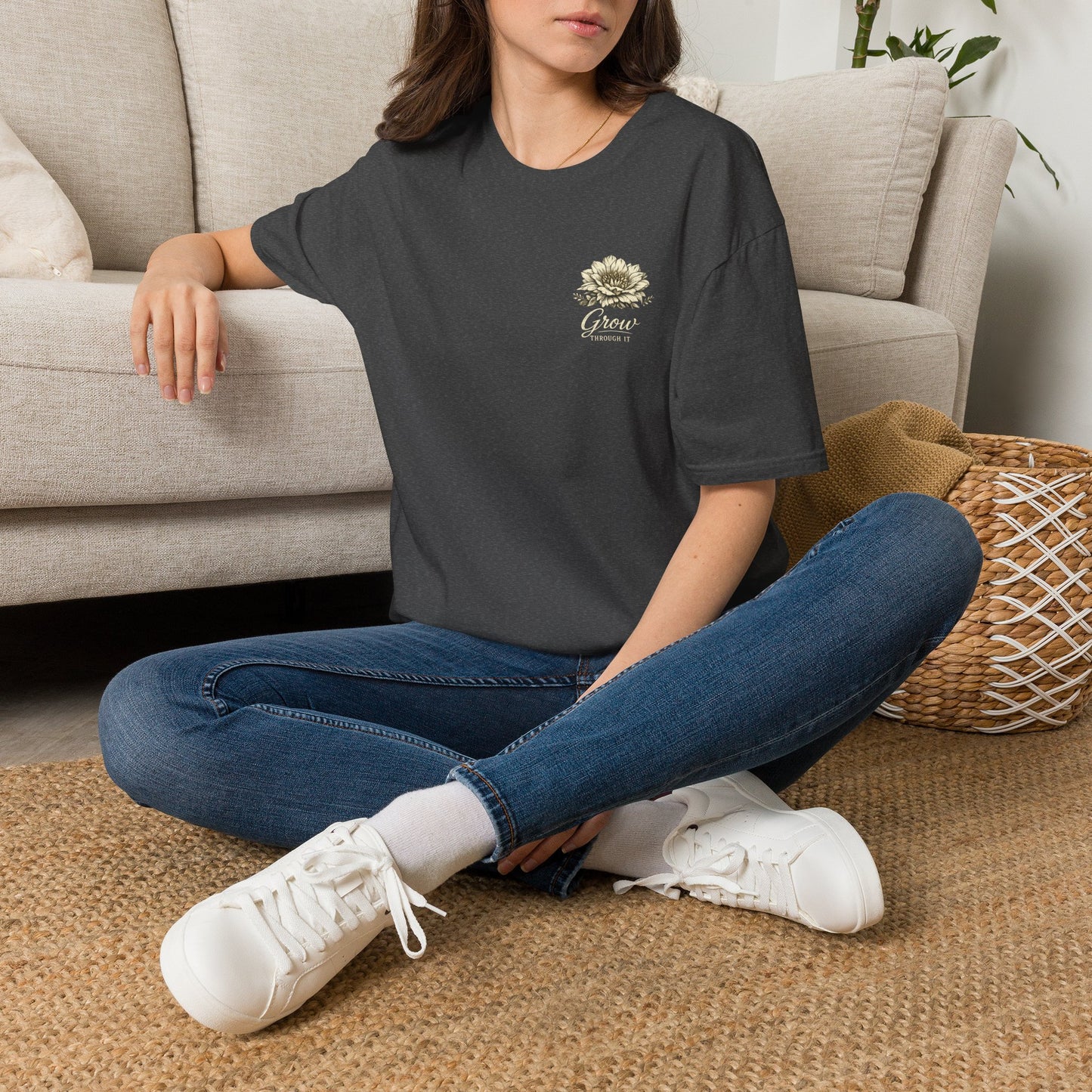 Grow Through It Flower T-Shirt for Women | Inspirational Floral Graphic Tee, Boho Wildflower Shirt, Motivational Boutique Top