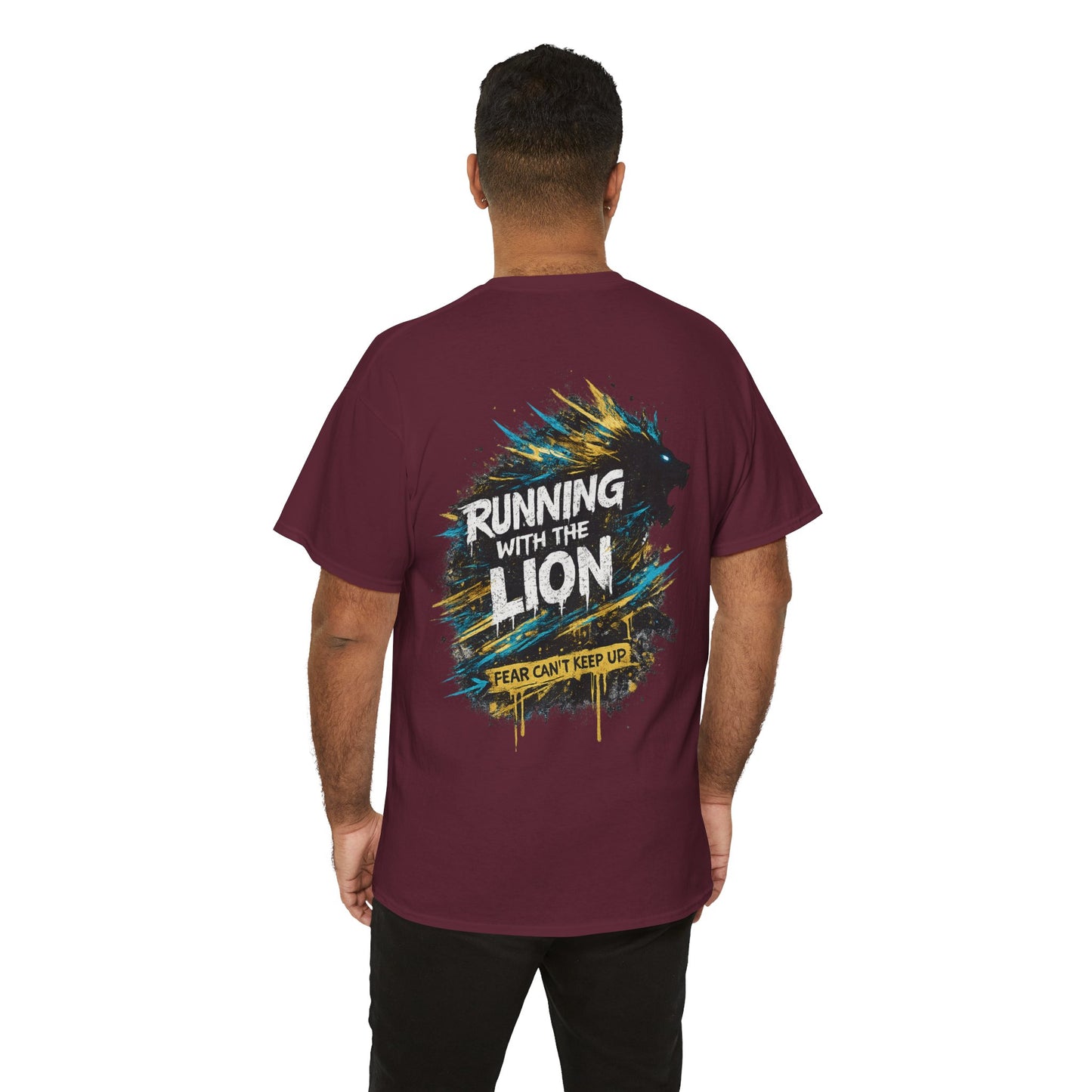 Running With The Lion Christian Graphic T-Shirt | Fear Can't Keep Up Faith Streetwear Tee