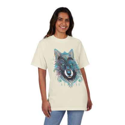 Wolf Face Graphic T-Shirt — Teal Mystic Wolf Art Tee