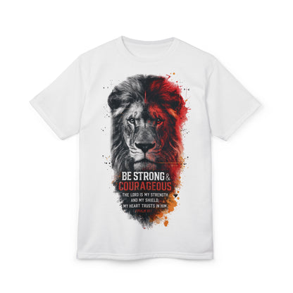 Lion Graphic Tee — "Be Strong & Courageous" Inspirational Christian T‑Shirt