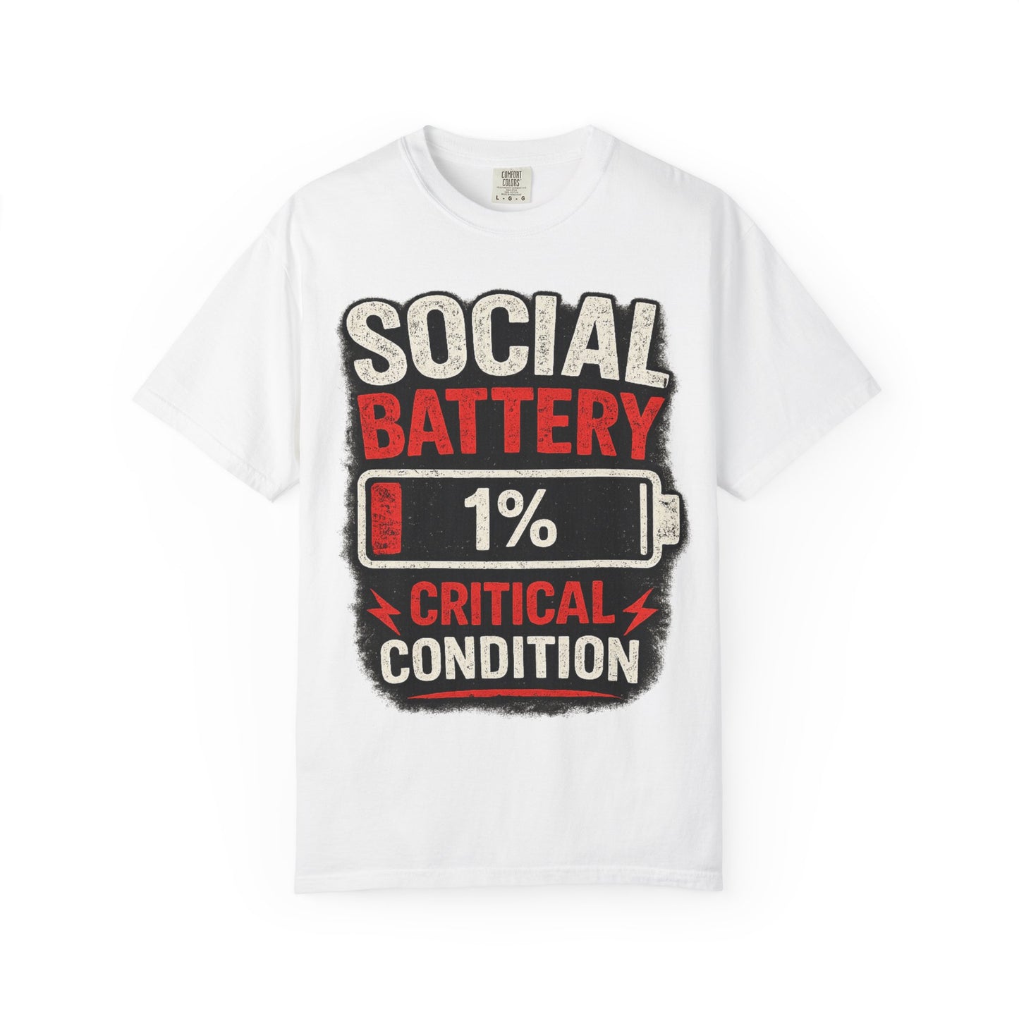 T-Shirt — "Social Battery 1% Critical Condition" Graphic Tee