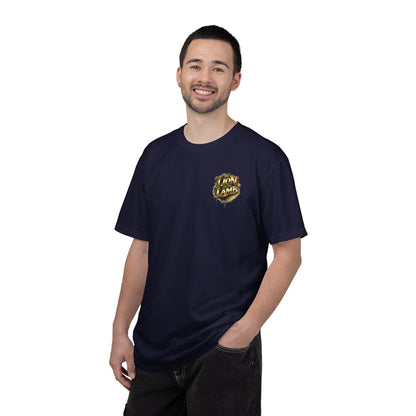 Lion and Lamb Christian T-Shirt | Faith-Based Graffiti Streetwear Tee | Gold Urban Christian Graphic Shirt | Religious Lion Lamb Apparel
