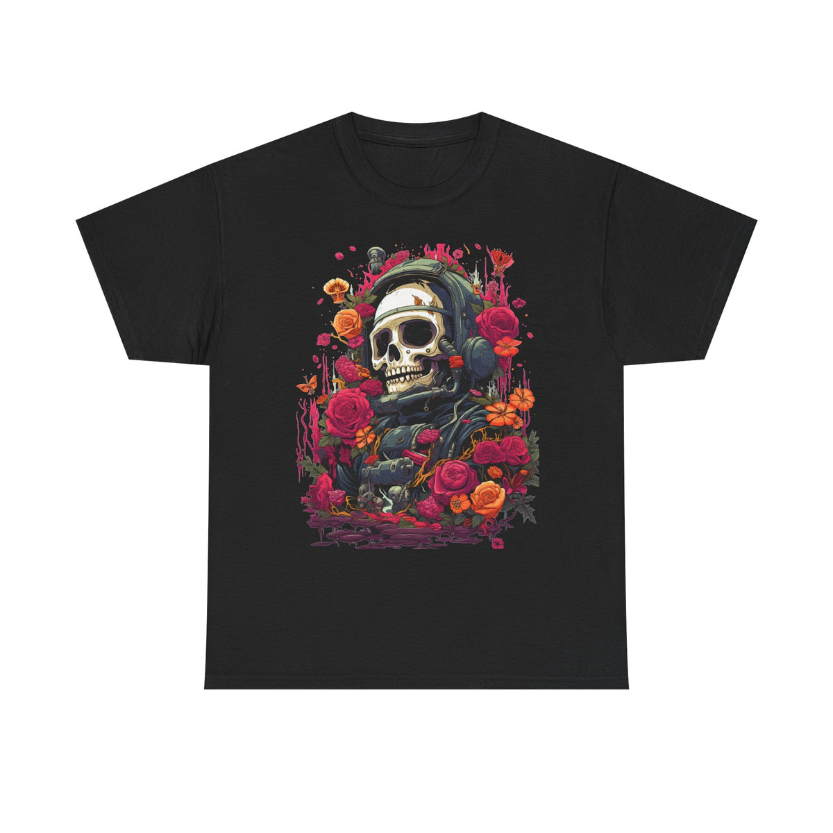 Floral Astronaut Skull Graphic T-Shirt - product view