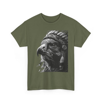 Native Spirit Eagle T-Shirt – Tribal Feather Headdress Bird Tee | Minimalist Wildlife Graphic Shirt | Black & White Artistic Eagle Tee
