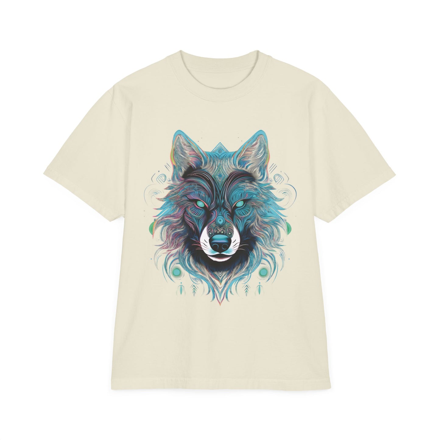 Wolf Face Graphic T-Shirt — Teal Mystic Wolf Art Tee