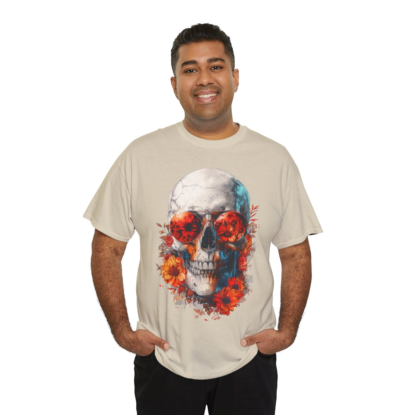 Floral Skull Sunglasses T-Shirt – Aesthetic Skeleton Flower Graphic Tee | Streetwear Skull Shirt | Artistic Gothic Floral Tee