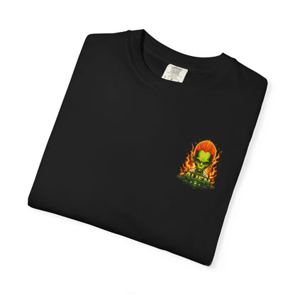 Alien Barber Shop T-shirt | Retro Sci-Fi Skull Barber Design