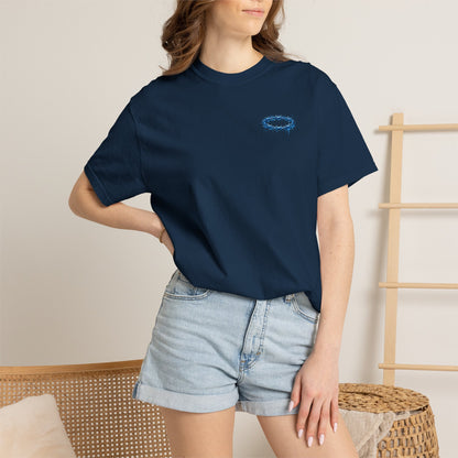 Graphic T-Shirt — Blue Barbed Halo with 'Sovereign' Bubble Letter Back Print