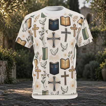 Christian Faith All-Over Print T-Shirt | Crosses & Doves - product view