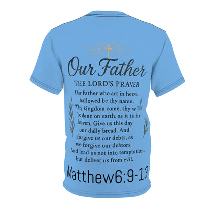 Easter Cross Tee — Rose-Wrapped Cross with Lambs All-Over Print