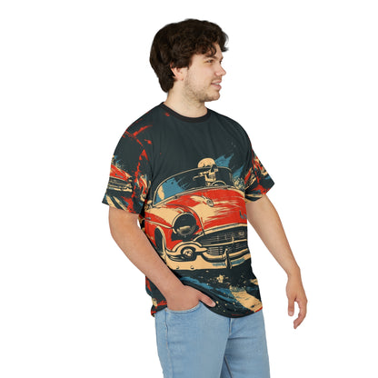 Vintage Red Convertible Tee — Retro Skull Driver All-Over Print