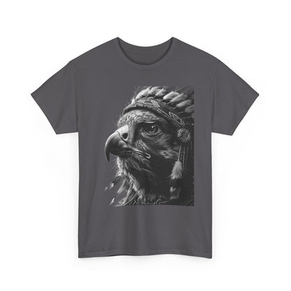 Native Spirit Eagle T-Shirt – Tribal Feather Headdress Bird Tee | Minimalist Wildlife Graphic Shirt | Black & White Artistic Eagle Tee