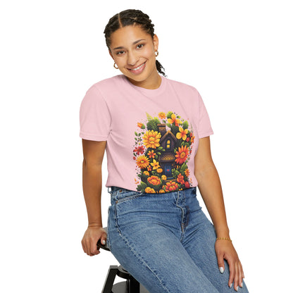 Sunlit Cottage Floral T‑Shirt — Cozy Autumn Garden Illustration