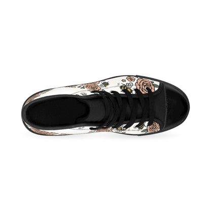 Floral High-Top Sneakers | Stylish Casual Footwear, Perfect for Spring, Cute Gift for Her, Trendy Bee and Rose Design, Everyday Wear