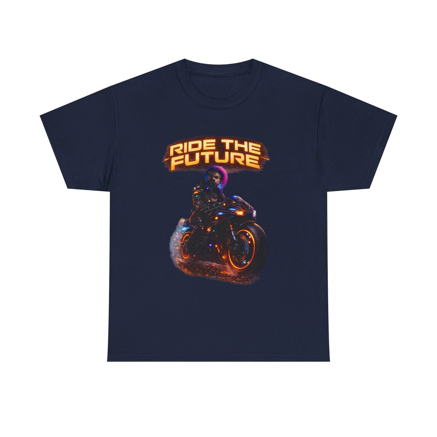 Motorcycle Rider Graphic Tee — Neon Flame Biker Shirt