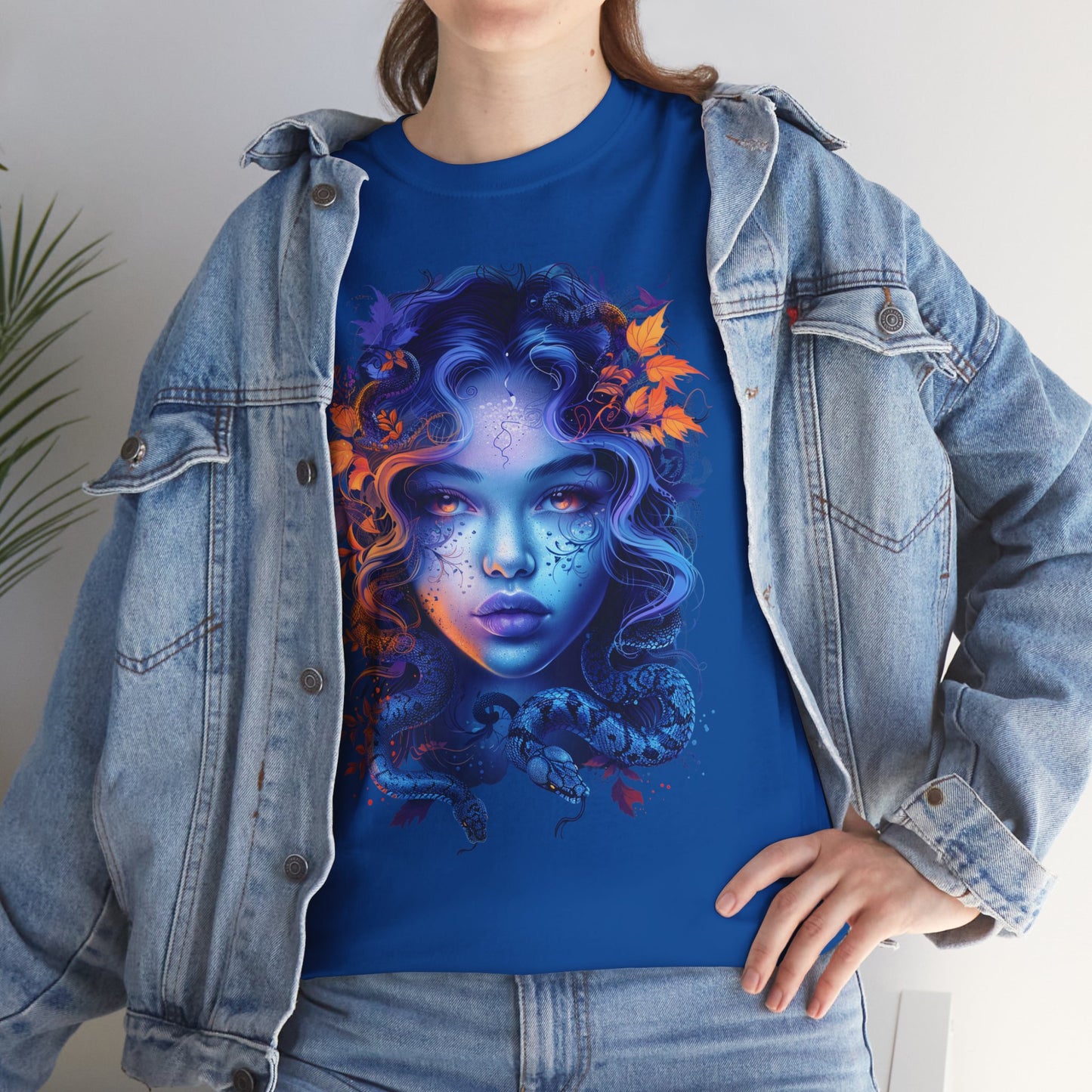 Medusa Moonlight Graphic Tee — Neon Mythical Woman Art T-Shirt