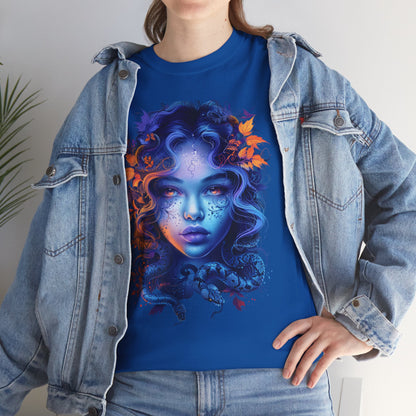 Medusa Moonlight Graphic Tee — Neon Mythical Woman Art T-Shirt