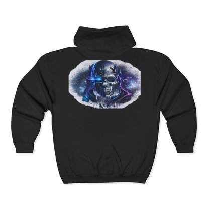 Skull Galaxy Zip Hoodie — Cosmic Neon Skeleton Full-Zip Sweatshirt