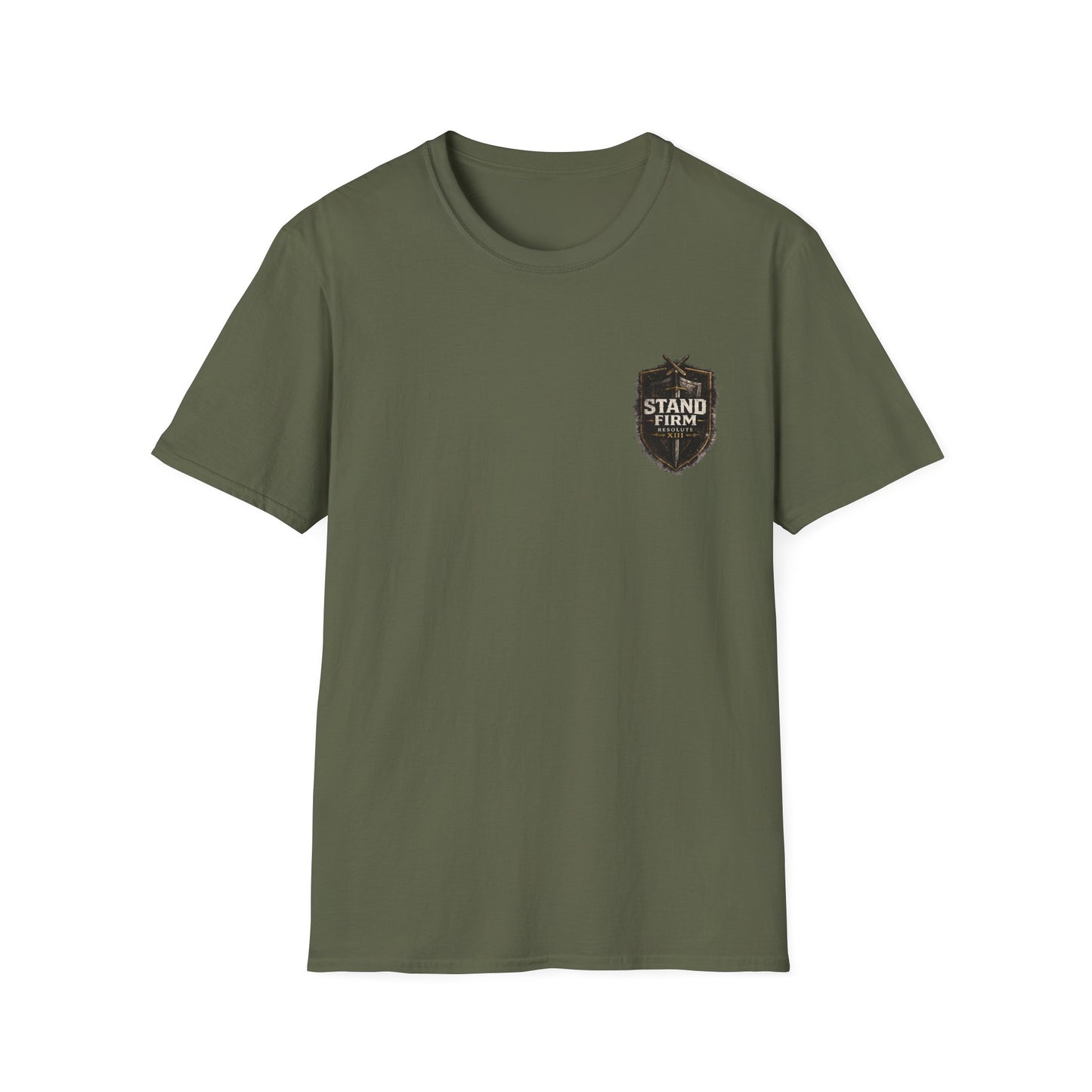 Stand Firm Shield T-Shirt — Patriotic Vintage Emblem Tee
