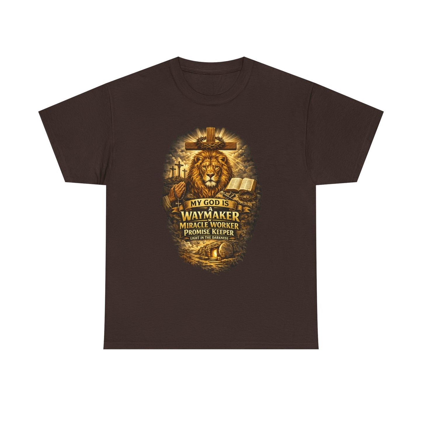 Christian Lion of Judah T-Shirt – Waymaker Miracle Worker Faith Shirt, Jesus Cross Graphic Tee, Bible Verse Religious Shirt, Unisex Christian Apparel