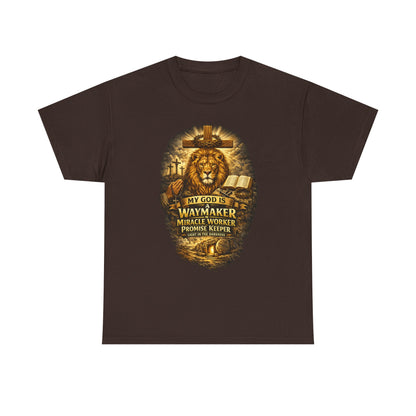 Christian Lion of Judah T-Shirt – Waymaker Miracle Worker Faith Shirt, Jesus Cross Graphic Tee, Bible Verse Religious Shirt, Unisex Christian Apparel