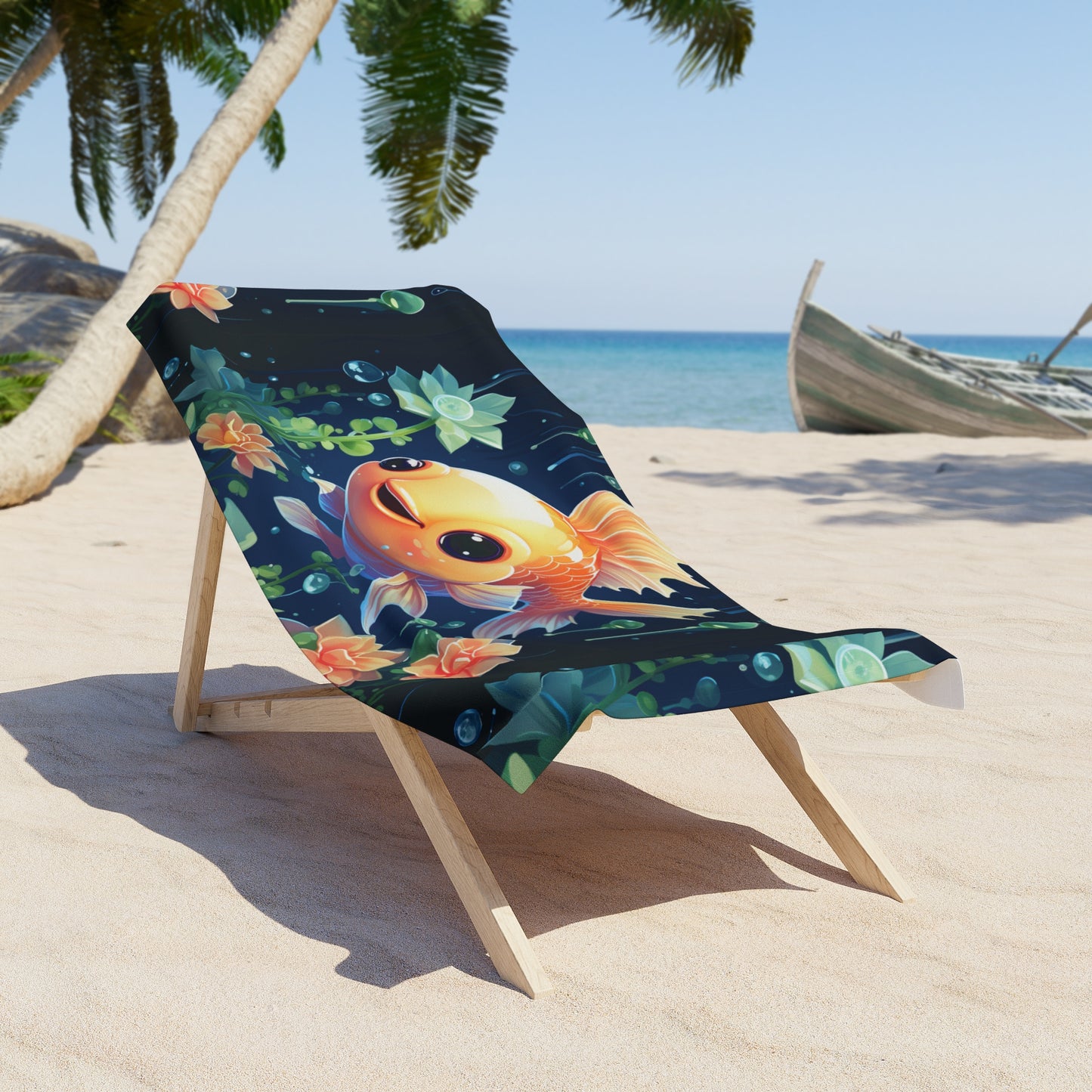 Whimsical Goldfish Beach Towel, Perfect for Summer Days, Pool Parties, Tropical Vacations, Vibrant Art, Fun Gift Idea