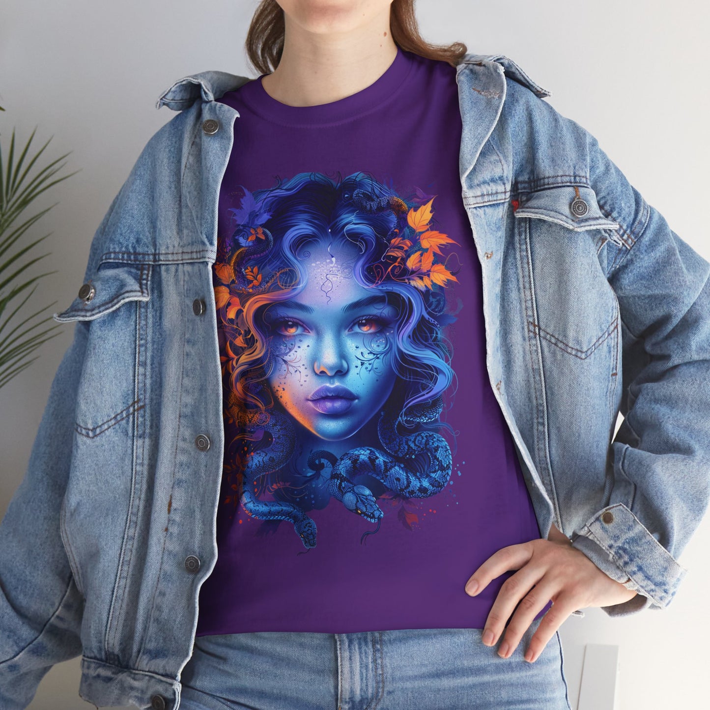 Medusa Moonlight Graphic Tee — Neon Mythical Woman Art T-Shirt