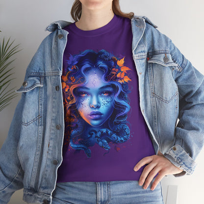 Medusa Moonlight Graphic Tee — Neon Mythical Woman Art T-Shirt