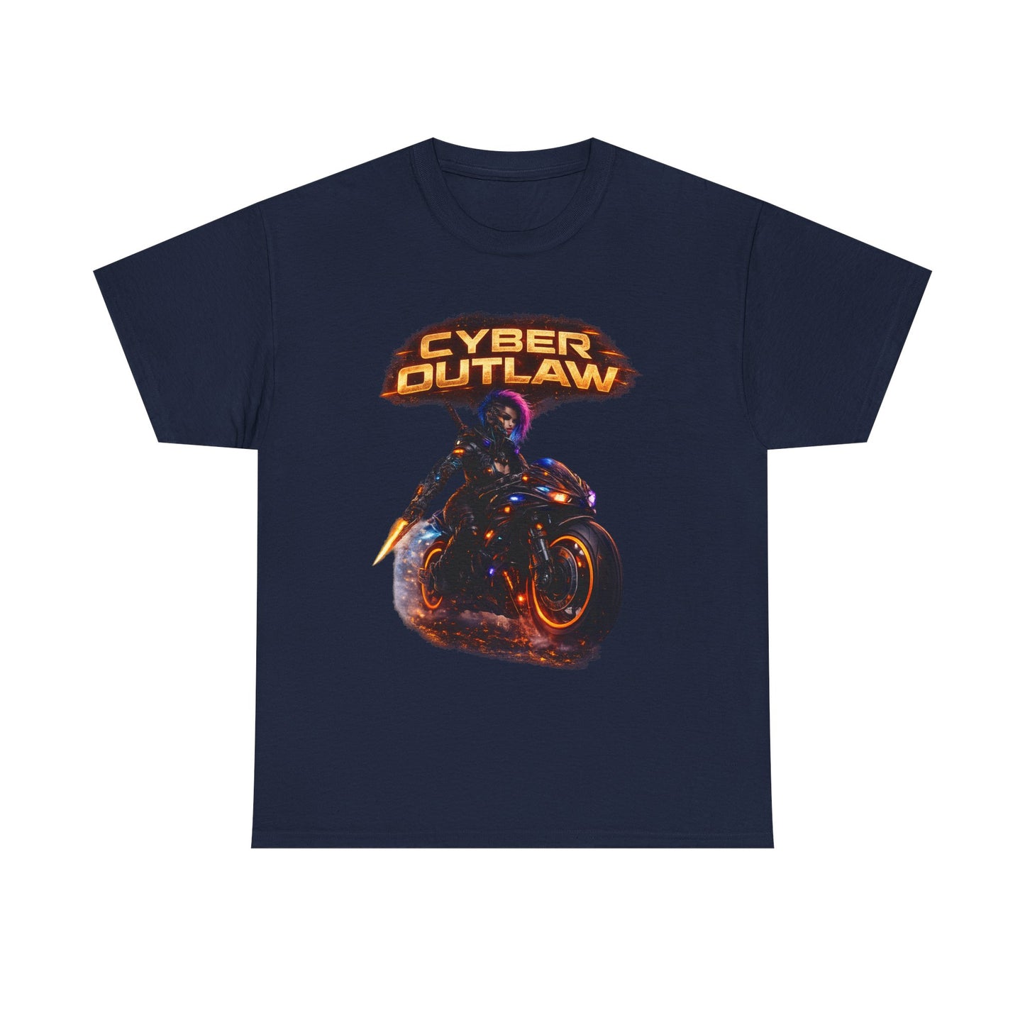 Cyber Outlaw Tee — Neon Biker Graphic T-Shirt