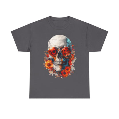 Floral Skull Sunglasses T-Shirt – Aesthetic Skeleton Flower Graphic Tee | Streetwear Skull Shirt | Artistic Gothic Floral Tee