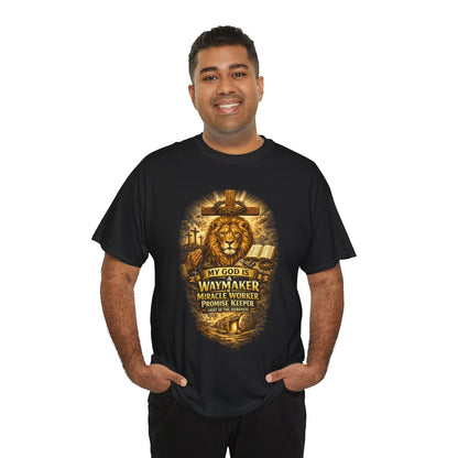 Christian Lion of Judah T-Shirt – Waymaker Miracle Worker Faith Shirt, Jesus Cross Graphic Tee, Bible Verse Religious Shirt, Unisex Christian Apparel