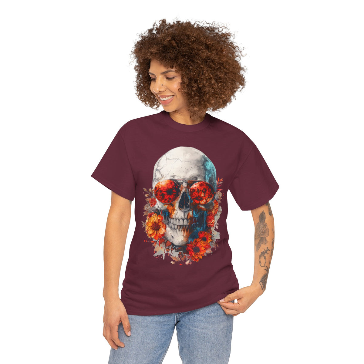 Floral Skull Sunglasses Graphic T-Shirt - product view