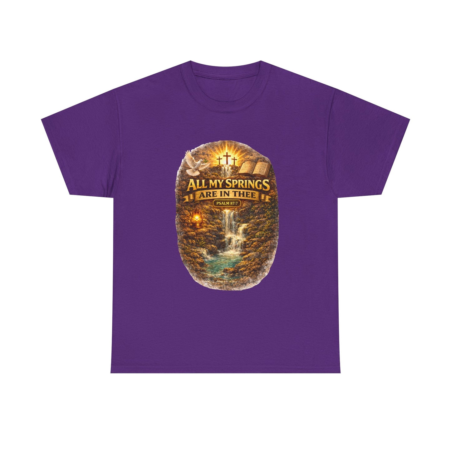 Religious T-Shirt - "All My Springs Are in You" Waterfall Cross Faith Tee