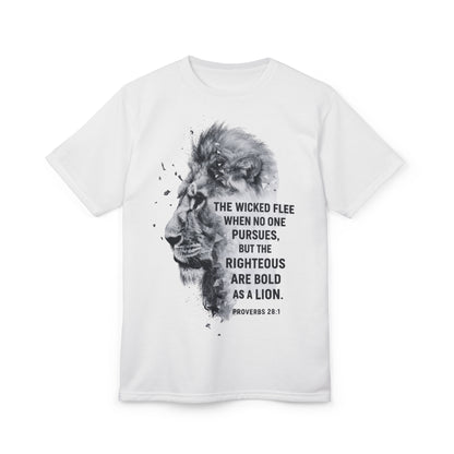Lion & Proverbs Tee — "The Righteous Are Bold as a Lion" Christian Graphic Shirt