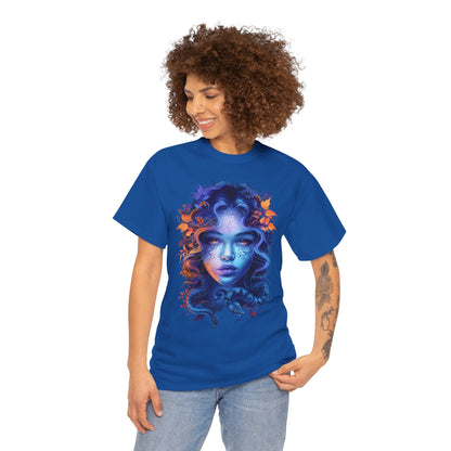 Medusa Moonlight Graphic Tee — Neon Mythical Woman Art T-Shirt