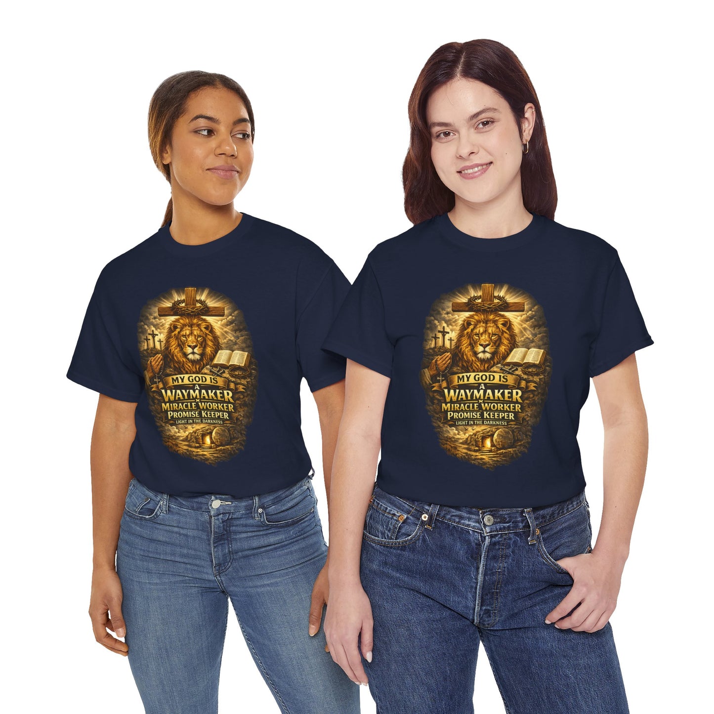 Christian Lion of Judah T-Shirt – Waymaker Miracle Worker Faith Shirt, Jesus Cross Graphic Tee, Bible Verse Religious Shirt, Unisex Christian Apparel
