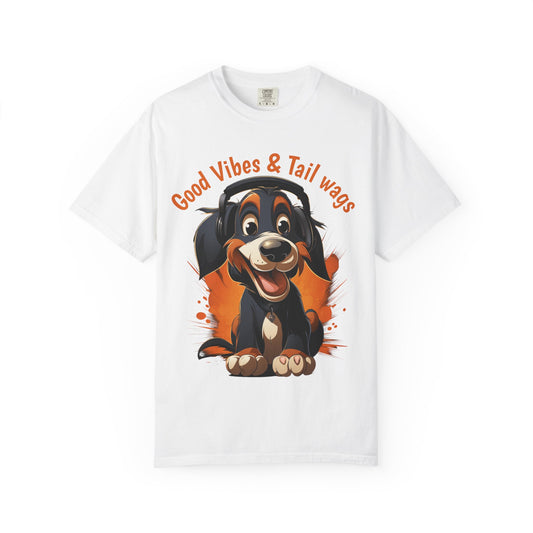Good Vibes & Tail Wags T-shirt | Happy Cartoon Dog Design