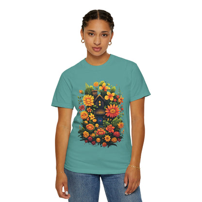 Sunlit Cottage Floral T‑Shirt — Cozy Autumn Garden Illustration