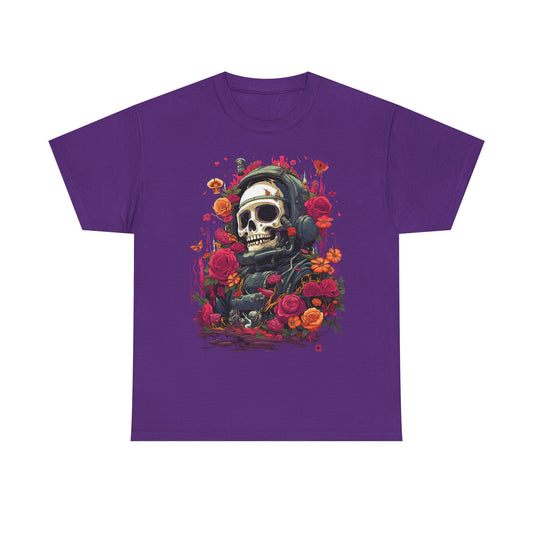 Floral Skull Graphic T-Shirt – Gothic Streetwear Skull with Roses, Dark Aesthetic Skeleton Tee, Edgy Unisex Graphic Shirt