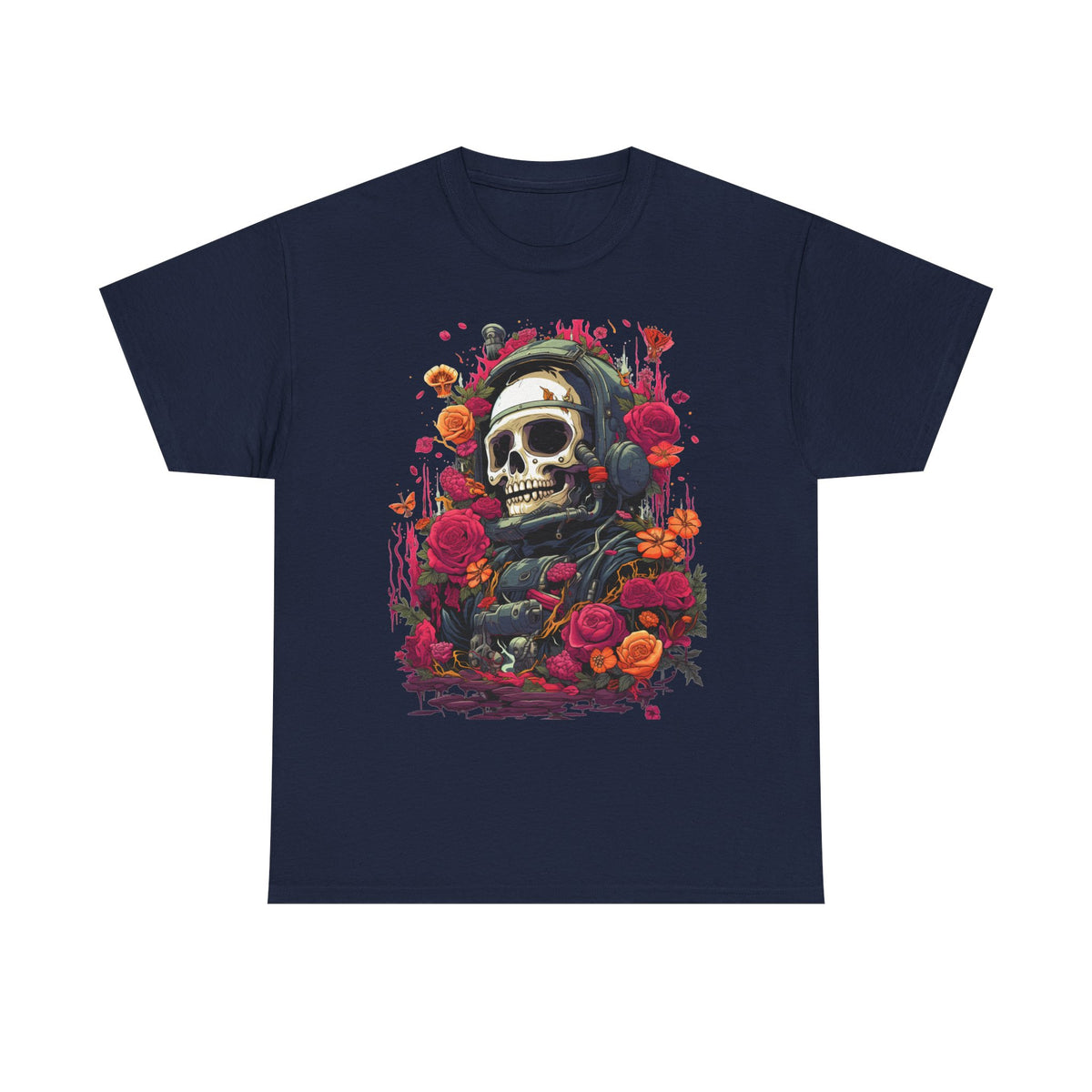 Floral Astronaut Skull Graphic T-Shirt - product view