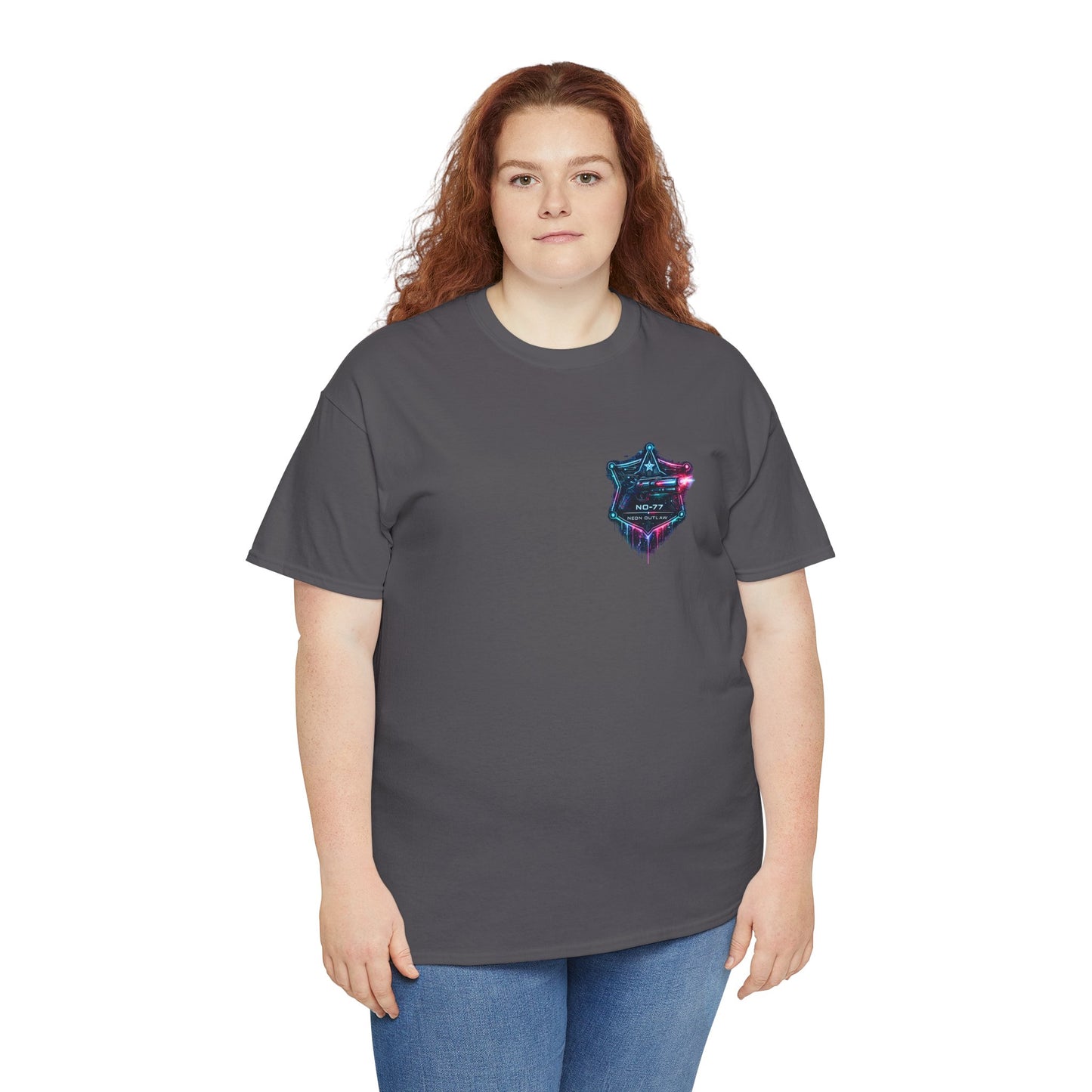 Neon Outlaw Cyberpunk T-Shirt | Futuristic Bounty Hunter Graphic Tee, Sci-Fi Streetwear Shirt
