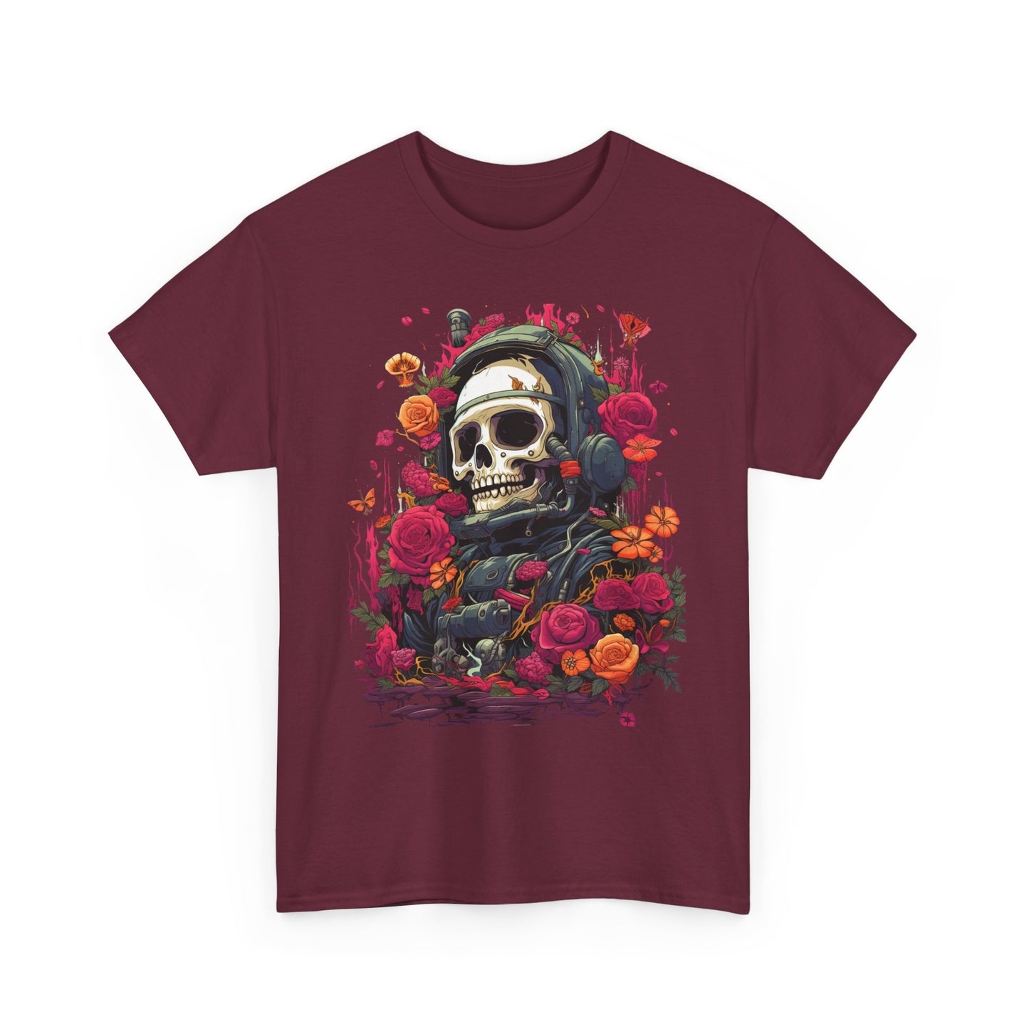 Floral Skull Graphic T-Shirt – Gothic Streetwear Skull with Roses, Dark Aesthetic Skeleton Tee, Edgy Unisex Graphic Shirt