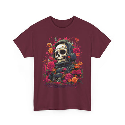 Floral Skull Graphic T-Shirt – Gothic Streetwear Skull with Roses, Dark Aesthetic Skeleton Tee, Edgy Unisex Graphic Shirt