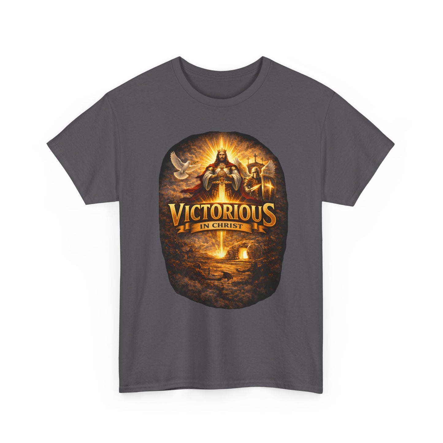 T-Shirt — "Victorious in Christ" Christian Faith Graphic Tee
