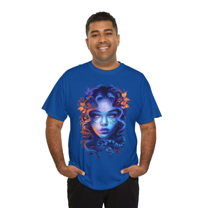 Medusa Moonlight Graphic Tee — Neon Mythical Woman Art T-Shirt