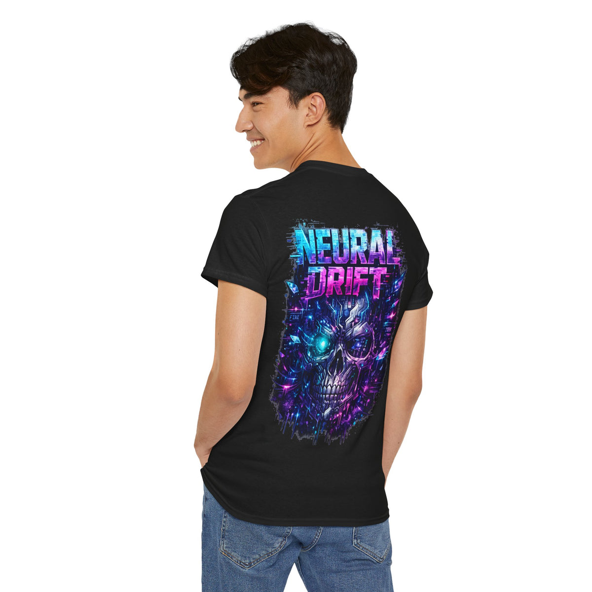 Neural Drift Cyberpunk Skull T-Shirt - product view