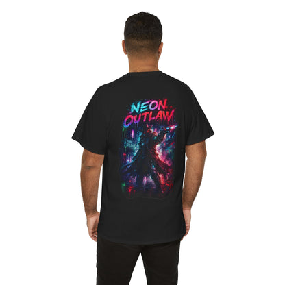 Neon Outlaw Cyberpunk T-Shirt | Futuristic Bounty Hunter Graphic Tee, Sci-Fi Streetwear Shirt