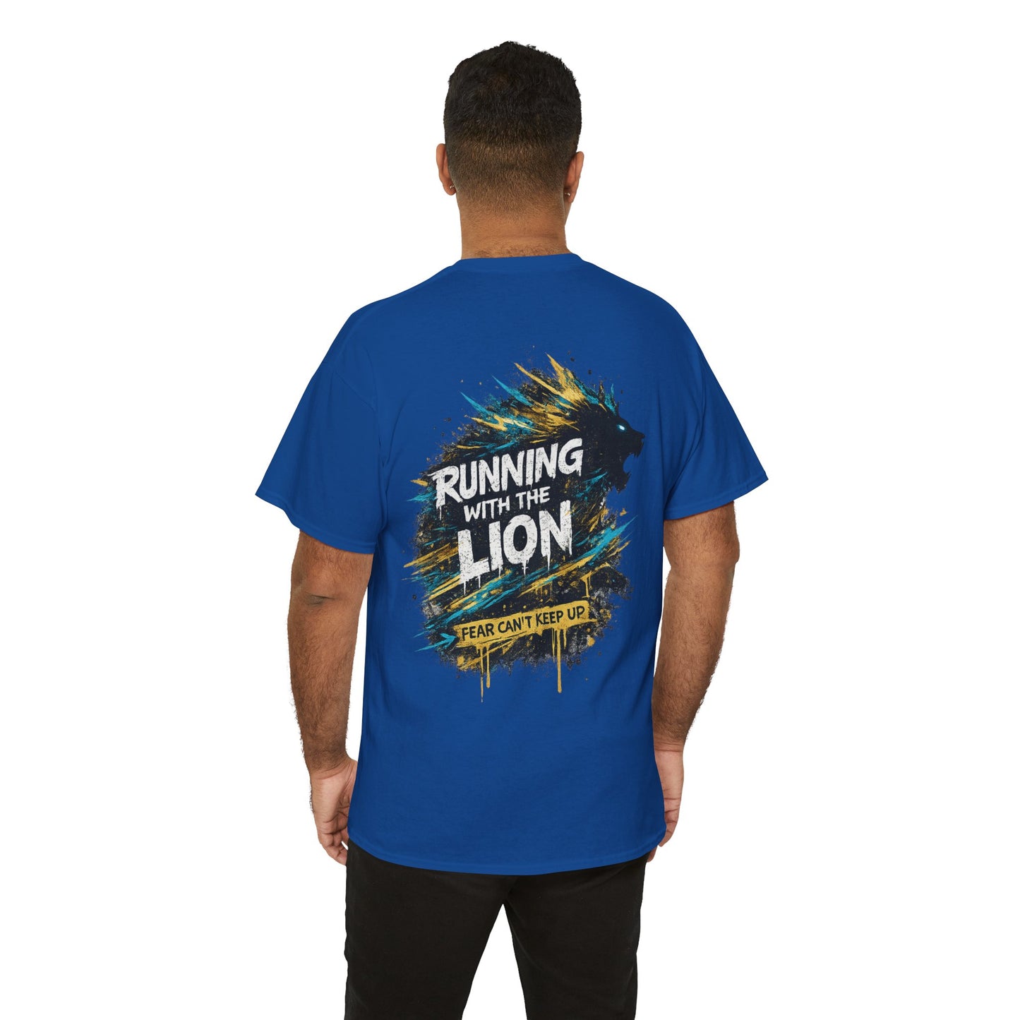 Running With The Lion Christian Graphic T-Shirt | Fear Can't Keep Up Faith Streetwear Tee