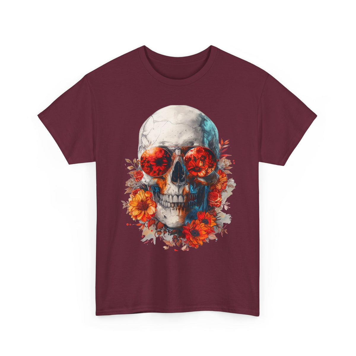 Floral Skull Sunglasses Graphic T-Shirt - product view