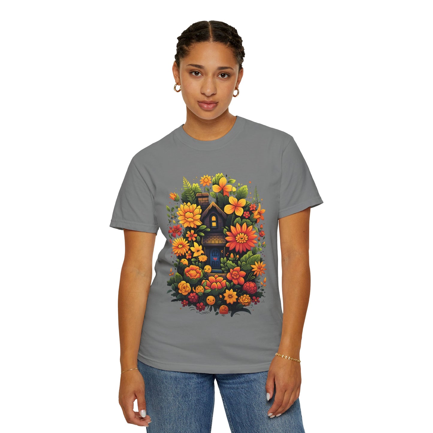 Sunlit Cottage Floral T‑Shirt — Cozy Autumn Garden Illustration